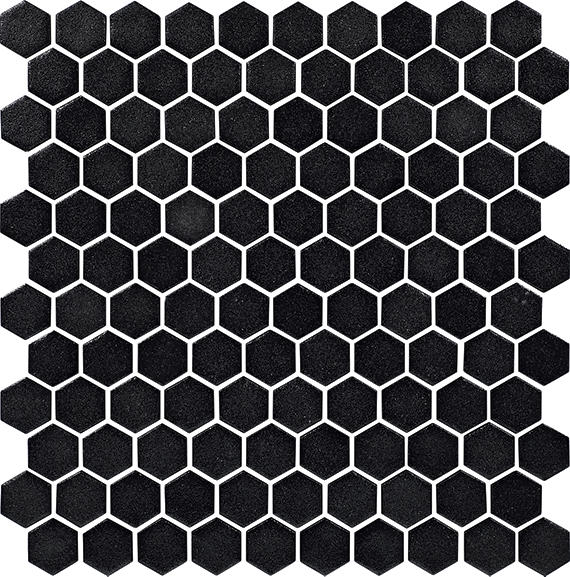 1 Uptown Glass Hexagon  Mosaic Solid-Color Matte Smooth Glass Tile Jet Black