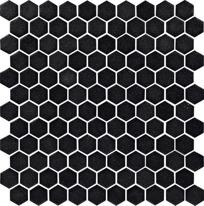 1 Uptown Glass Hexagon  Mosaic Solid-Color Matte Smooth Glass Tile Jet Black