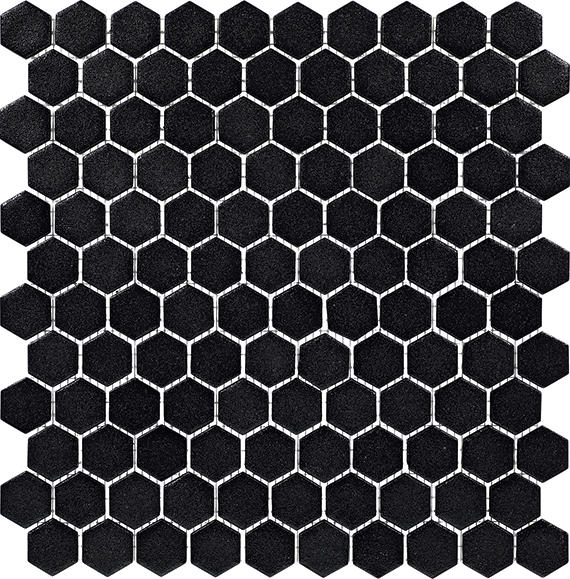 1 Uptown Glass Hexagon  Mosaic Solid-Color Matte Smooth Glass Tile Jet Black