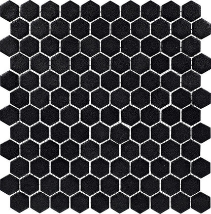 1 Uptown Glass Hexagon  Mosaic Solid-Color Matte Smooth Glass Tile Jet Black