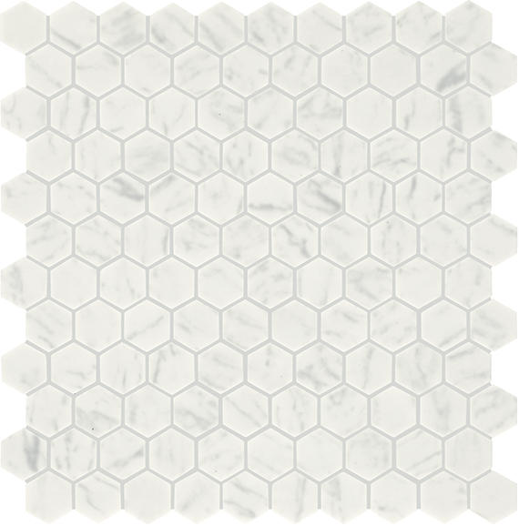 1 Uptown Glass Hexagon  Mosaic Solid-Color Matte Smooth Glass Tile Carrara White