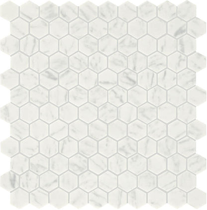 1 Uptown Glass Hexagon  Mosaic Solid-Color Matte Smooth Glass Tile Carrara White