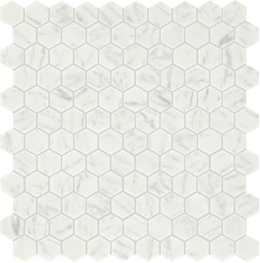 1 Uptown Glass Hexagon  Mosaic Solid-Color Matte Smooth Glass Tile Carrara White
