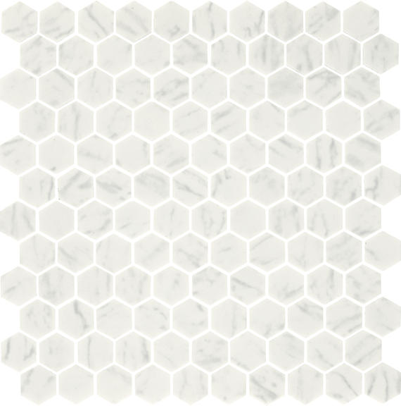 1 Uptown Glass Hexagon  Mosaic Solid-Color Matte Smooth Glass Tile Carrara White