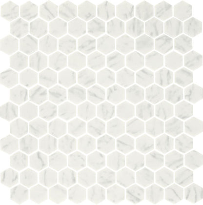 1 Uptown Glass Hexagon  Mosaic Solid-Color Matte Smooth Glass Tile Carrara White
