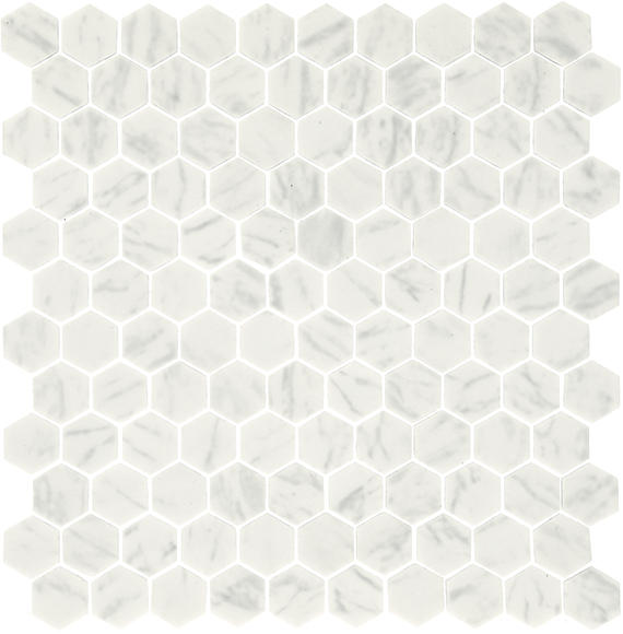 1 Uptown Glass Hexagon  Mosaic Solid-Color Matte Smooth Glass Tile Carrara White