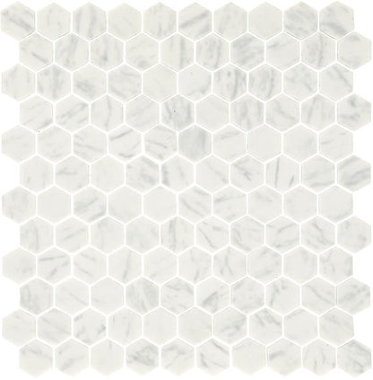 1 Uptown Glass Hexagon  Mosaic Solid-Color Matte Smooth Glass Tile Carrara White