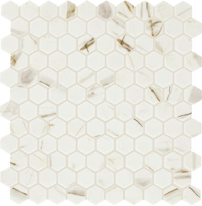 1 Uptown Glass Hexagon  Mosaic Solid-Color Matte Smooth Glass Tile Cream Vein