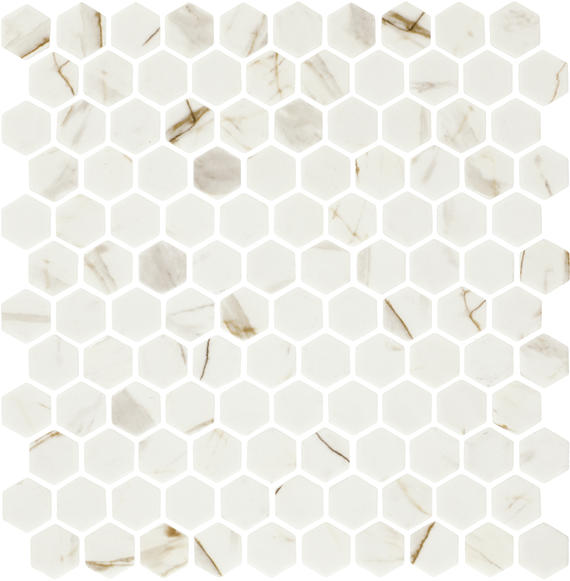 1 Uptown Glass Hexagon  Mosaic Solid-Color Matte Smooth Glass Tile Cream Vein