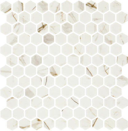 1 Uptown Glass Hexagon  Mosaic Solid-Color Matte Smooth Glass Tile Cream Vein