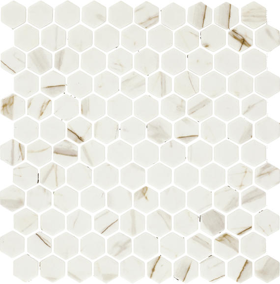 1 Uptown Glass Hexagon  Mosaic Solid-Color Matte Smooth Glass Tile Cream Vein