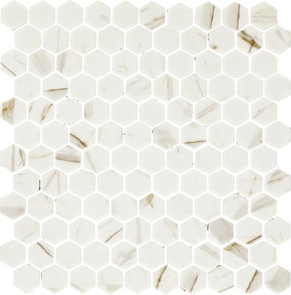 1 Uptown Glass Hexagon  Mosaic Solid-Color Matte Smooth Glass Tile Cream Vein