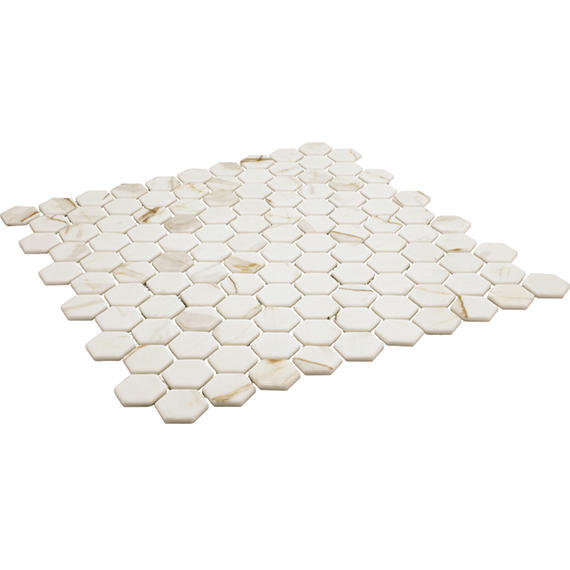 1 Uptown Glass Hexagon  Mosaic Solid-Color Matte Smooth Glass Tile Cream Vein