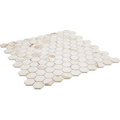 1 Uptown Glass Hexagon  Mosaic Solid-Color Matte Smooth Glass Tile Cream Vein