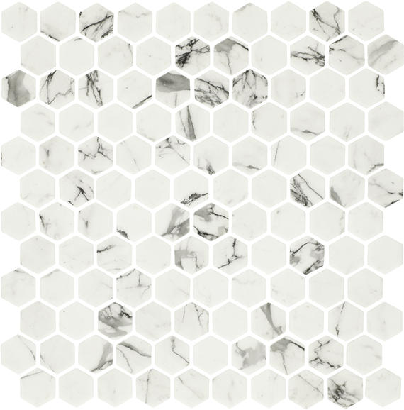 1 Uptown Glass Hexagon  Mosaic Solid-Color Matte Smooth Glass Tile White Charcoal