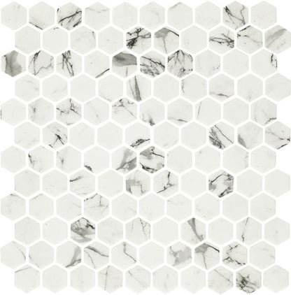 1 Uptown Glass Hexagon  Mosaic Solid-Color Matte Smooth Glass Tile White Charcoal