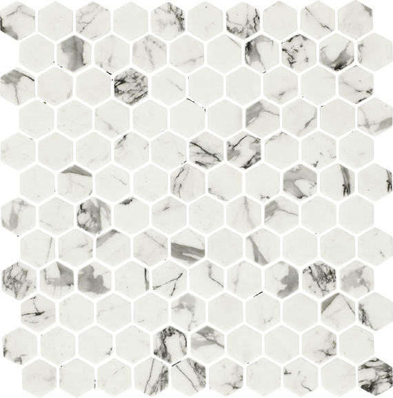 1 Uptown Glass Hexagon  Mosaic Solid-Color Matte Smooth Glass Tile White Charcoal