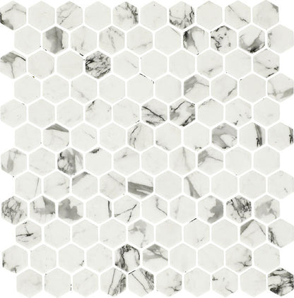 1 Uptown Glass Hexagon  Mosaic Solid-Color Matte Smooth Glass Tile White Charcoal