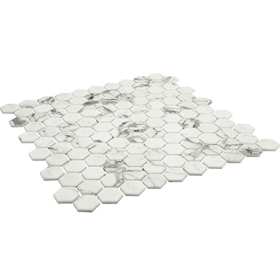 1 Uptown Glass Hexagon  Mosaic Solid-Color Matte Smooth Glass Tile White Charcoal