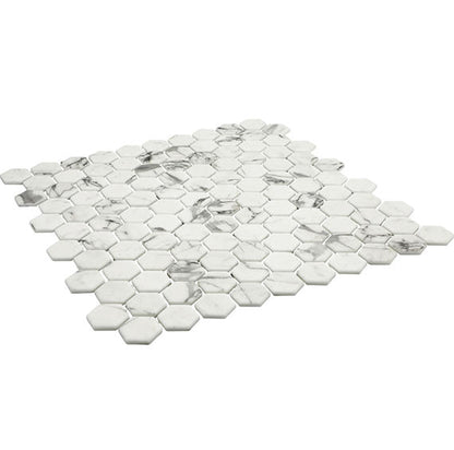 1 Uptown Glass Hexagon  Mosaic Solid-Color Matte Smooth Glass Tile White Charcoal
