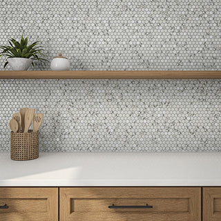 White Charcoal - 11x12 Uptown Glass Hexagon Mixed-Color Mosaic Matte Smooth Stone Tile