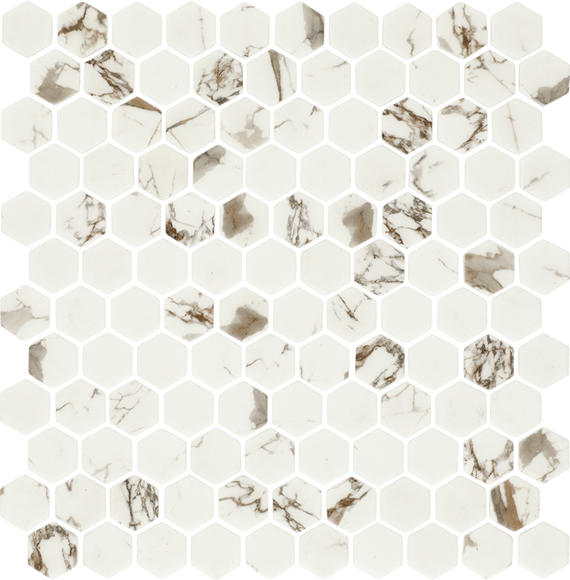 1 Uptown Glass Hexagon  Mosaic Solid-Color Matte Smooth Glass Tile Ivory Brown