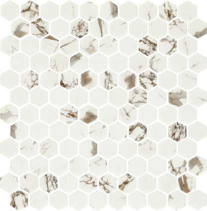 1 Uptown Glass Hexagon  Mosaic Solid-Color Matte Smooth Glass Tile Ivory Brown