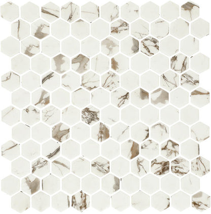 1 Uptown Glass Hexagon  Mosaic Solid-Color Matte Smooth Glass Tile Ivory Brown