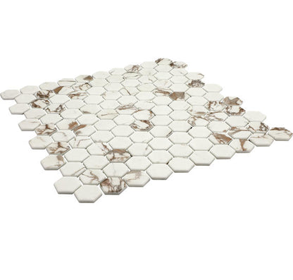 1 Uptown Glass Hexagon  Mosaic Solid-Color Matte Smooth Glass Tile Ivory Brown