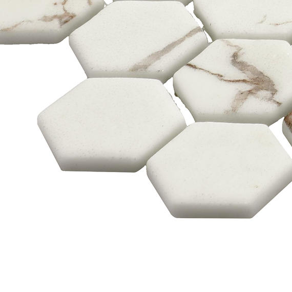 1 Uptown Glass Hexagon  Mosaic Solid-Color Matte Smooth Glass Tile Ivory Brown