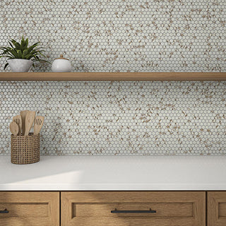 Ivory Brown - 11x12 Uptown Glass Hexagon Mixed-Color Mosaic Matte Smooth Stone Tile