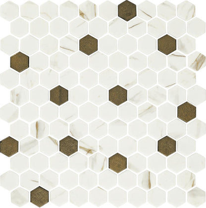 1 Uptown Glass Hexagon Honeycomb  Mosaic Mixed-Color Matte Smooth Glass Tile Beige Brown
