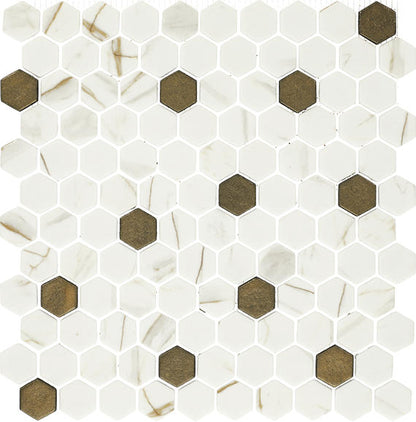 1 Uptown Glass Hexagon Honeycomb  Mosaic Mixed-Color Matte Smooth Glass Tile Beige Brown