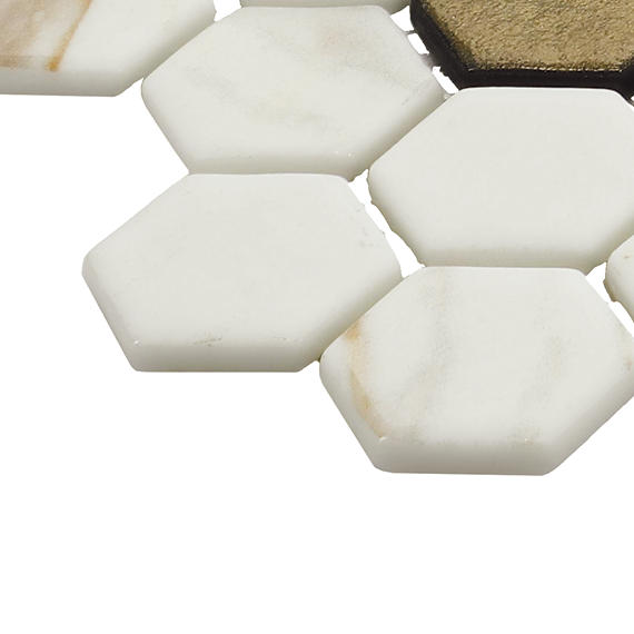 1 Uptown Glass Hexagon Honeycomb  Mosaic Mixed-Color Matte Smooth Glass Tile Beige Brown