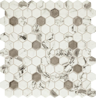 11x12 Uptown Glass Hexagon Honeycomb Mosaic Mixed-Color Matte Smooth Glass Tile