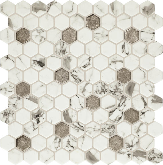 1 Uptown Glass Hexagon Honeycomb  Mosaic Mixed-Color Matte Smooth Glass Tile Ivory Beige