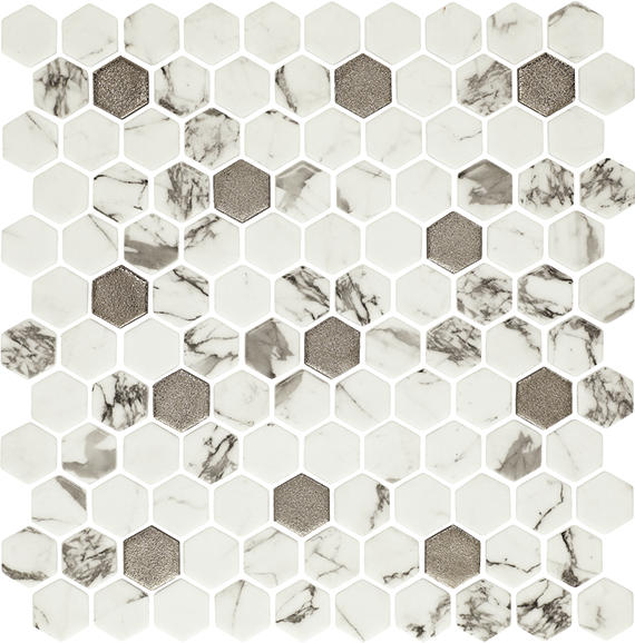 1 Uptown Glass Hexagon Honeycomb  Mosaic Mixed-Color Matte Smooth Glass Tile Ivory Beige