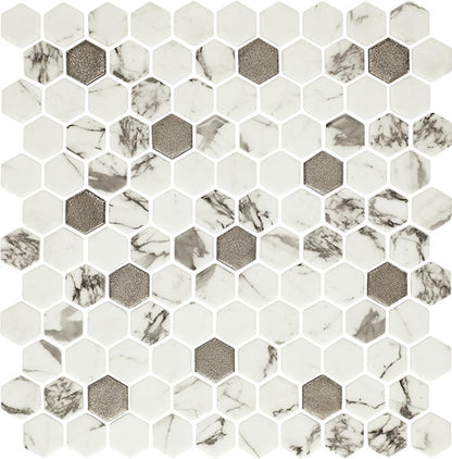 1 Uptown Glass Hexagon Honeycomb  Mosaic Mixed-Color Matte Smooth Glass Tile Ivory Beige