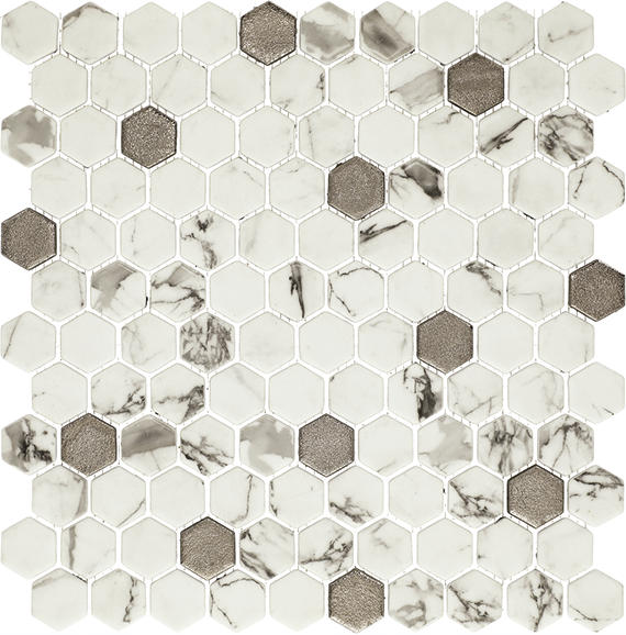 1 Uptown Glass Hexagon Honeycomb  Mosaic Mixed-Color Matte Smooth Glass Tile Ivory Beige