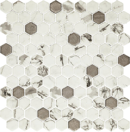 1 Uptown Glass Hexagon Honeycomb  Mosaic Mixed-Color Matte Smooth Glass Tile Ivory Beige