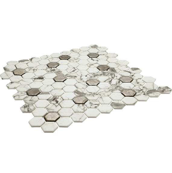 1 Uptown Glass Hexagon Honeycomb  Mosaic Mixed-Color Matte Smooth Glass Tile Ivory Beige