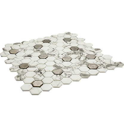 1 Uptown Glass Hexagon Honeycomb  Mosaic Mixed-Color Matte Smooth Glass Tile Ivory Beige