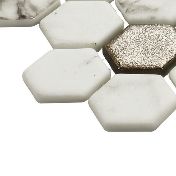1 Uptown Glass Hexagon Honeycomb  Mosaic Mixed-Color Matte Smooth Glass Tile Ivory Beige