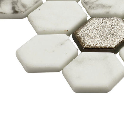 1 Uptown Glass Hexagon Honeycomb  Mosaic Mixed-Color Matte Smooth Glass Tile Ivory Beige