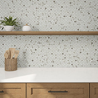 Ivory Beige - 11x12 Uptown Glass Hexagon Honeycomb Mosaic Mixed-Color Matte Smooth Glass Tile