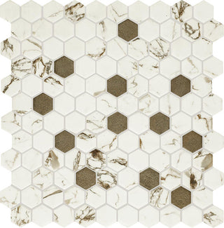 11x12 Uptown Glass Hexagon Honeycomb Mosaic Mixed-Color Matte Smooth Glass Tile