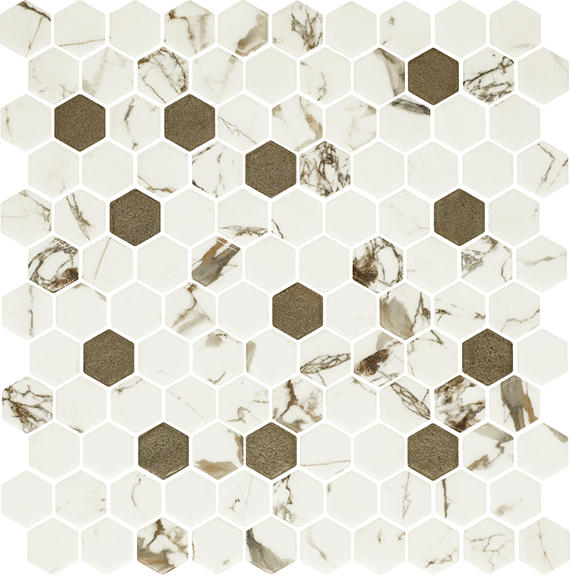 1 Uptown Glass Hexagon Honeycomb  Mosaic Mixed-Color Matte Smooth Glass Tile Light Beige