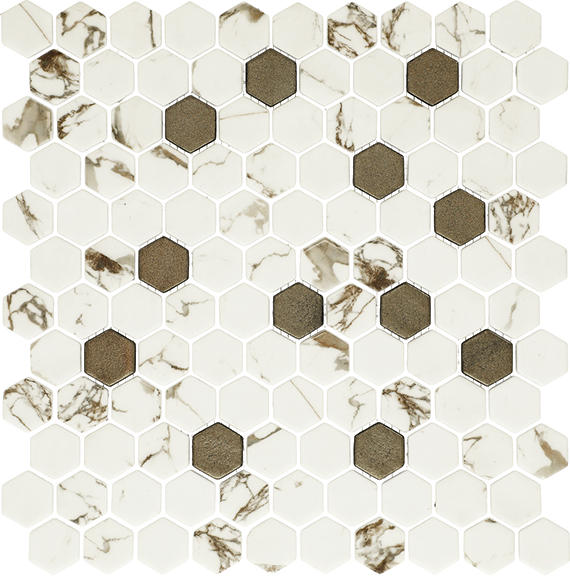 1 Uptown Glass Hexagon Honeycomb  Mosaic Mixed-Color Matte Smooth Glass Tile Light Beige
