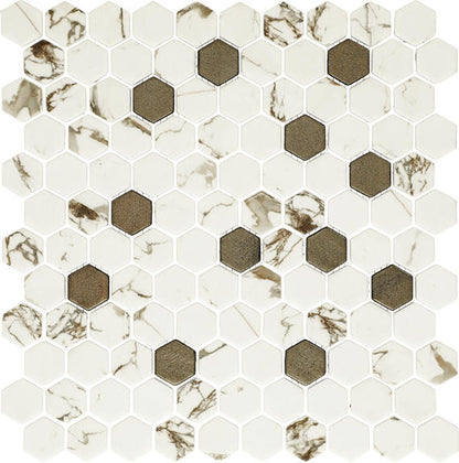 1 Uptown Glass Hexagon Honeycomb  Mosaic Mixed-Color Matte Smooth Glass Tile Light Beige