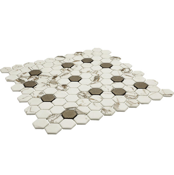 1 Uptown Glass Hexagon Honeycomb  Mosaic Mixed-Color Matte Smooth Glass Tile Light Beige